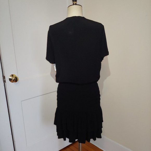 Maje Smocked Black Crepe Dress - Picture 4 of 9